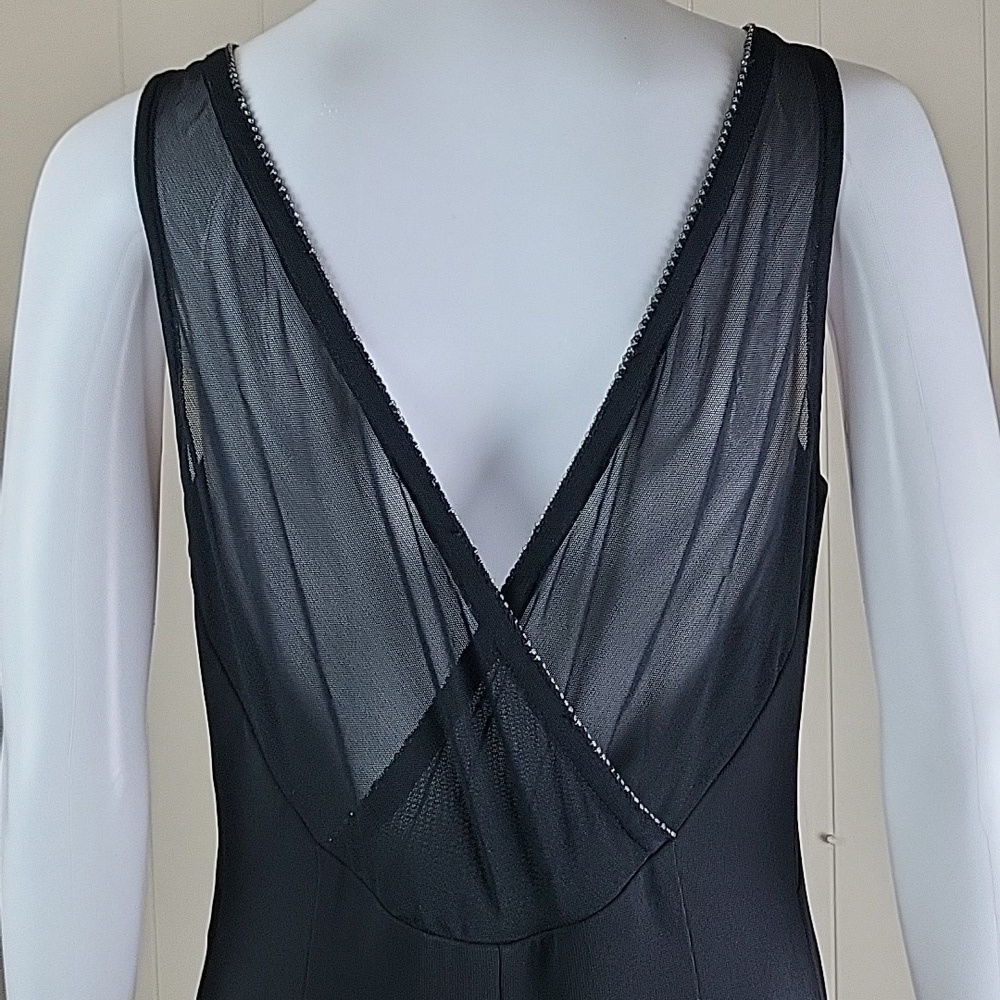 Vintage 90s Y2K Alex Evenings Black Mesh Overlay w Rhinestones Cocktail Dress - Picture 8 of 16